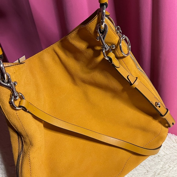 Stunning, yellow mustard suede and leather hobo bag - Picture 4 of 16